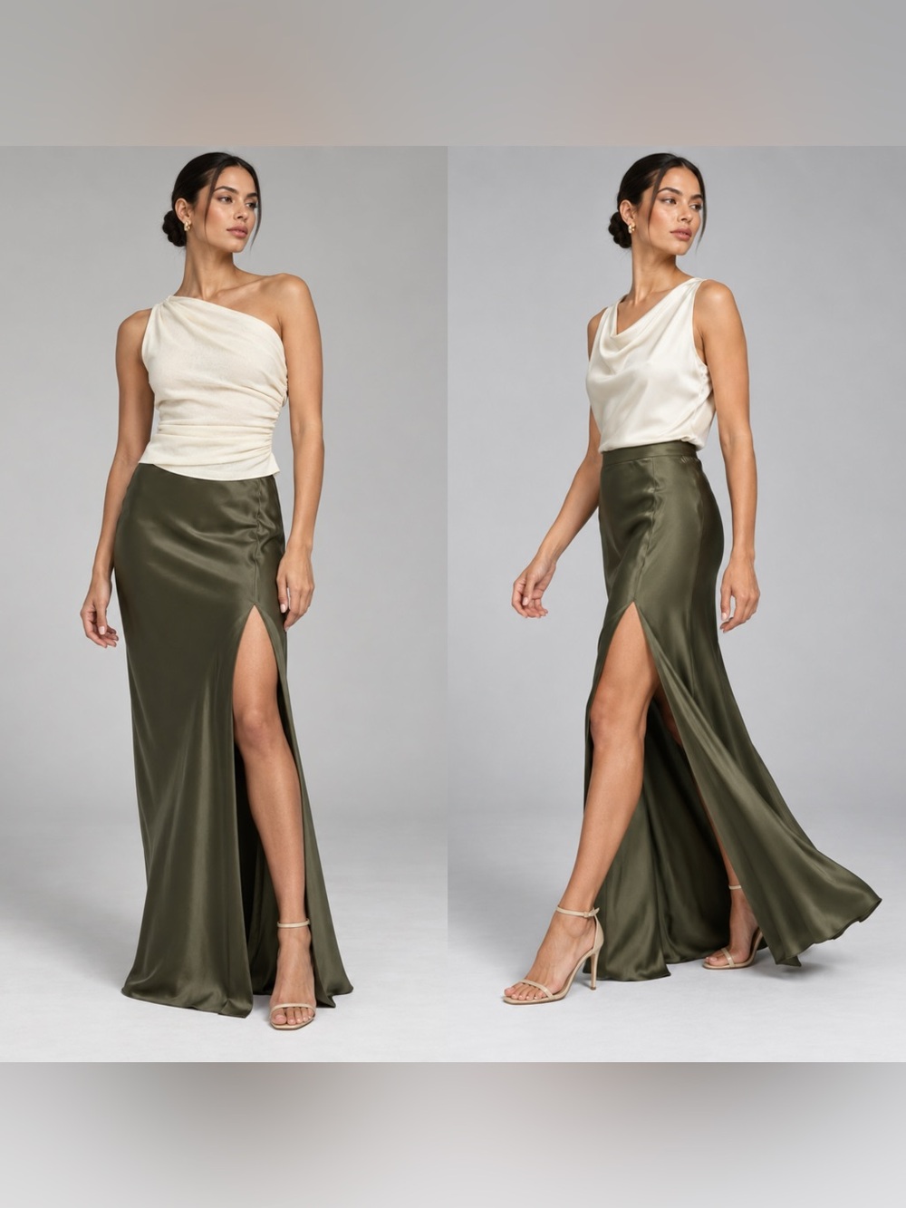 SABLYN Isabella Silk Skirt in “Kernwood” olive green